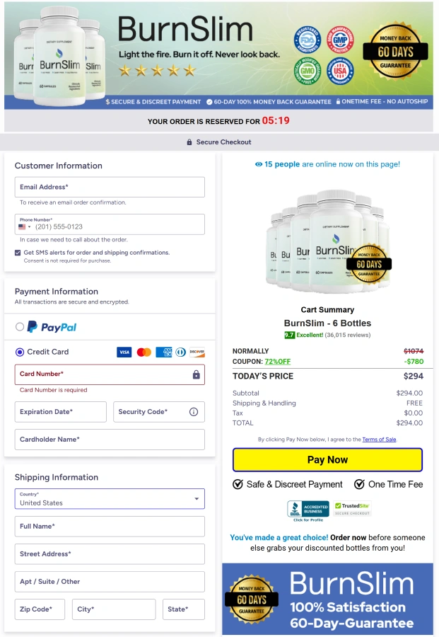 BurnSlim secure checkout process